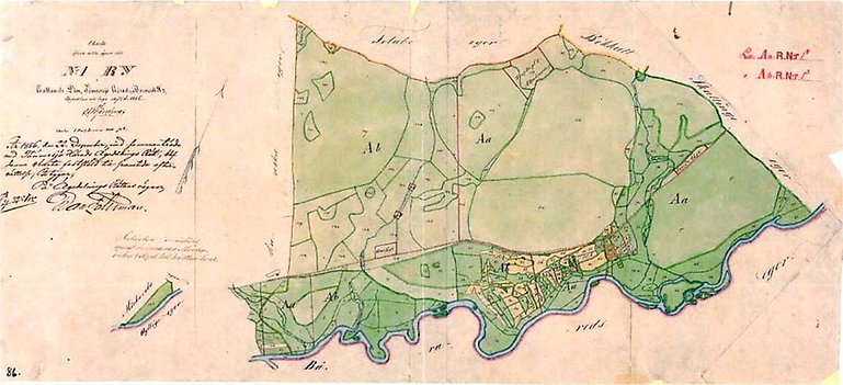 Karta över Ry vid tiden för laga skiftet i mitten av 1800-talet. ©Lantmäteriet