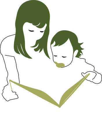 Illustration av mamma som läser för sitt barn.