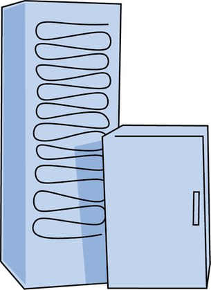 Illustration av ett kylskåp och ett frysskåp.