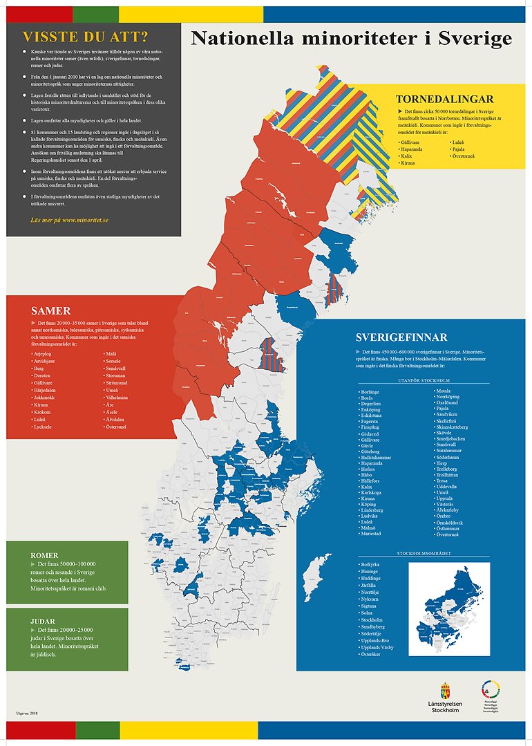Karta över förvaltningsområden Nationella minoriteter i Sverige