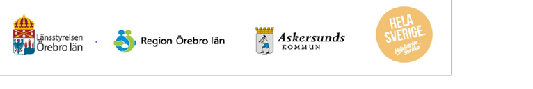 Logotyper för Länsstyrelsen Örebro län, Region Örebro län, Askersunds kommun och Hela Sverige ska leva.