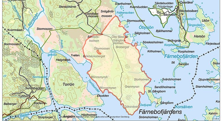 Karta över den planerade naturvårdsbränningen på Öbyhalvön i Färnebofjärdens nationalpark.