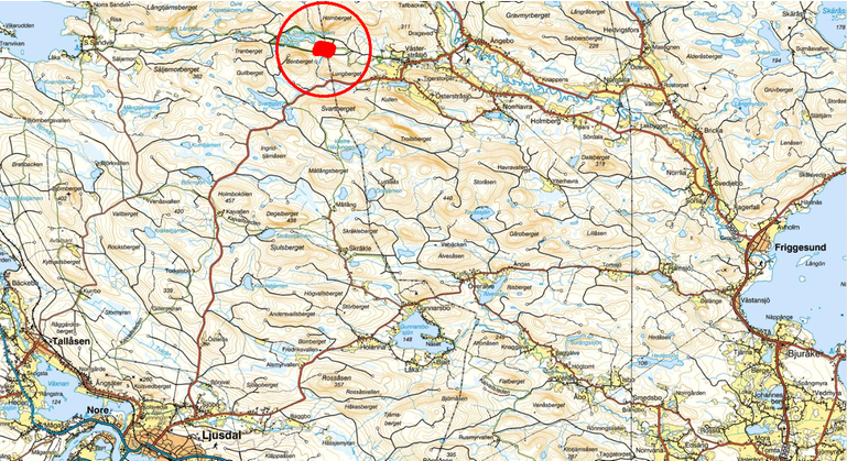 Karta över Hälsingland med ett markerat område där naturvårdsbränningen kommer att genomföras.