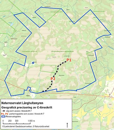 Karta över naturreservatet Långhultamyren - geografisk precisering av C-föreskrift