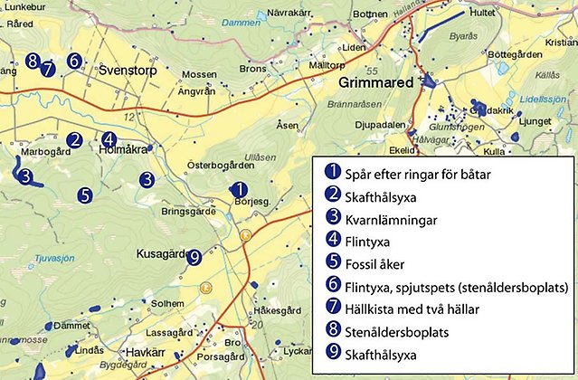 Karta över fornminnen i trakten runt Svenstorp.