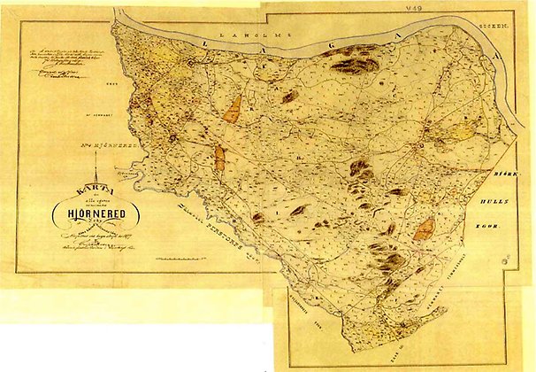 Karta över Hjörnered 2 och 3 vid laga skifte 1877