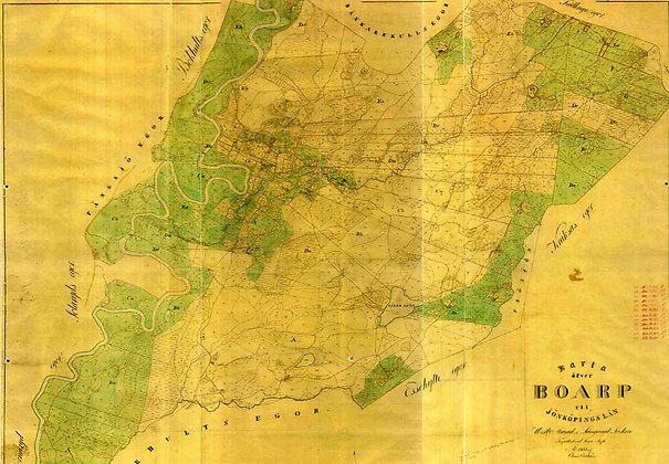 Karta över Boarp vid laga skiftet 1864