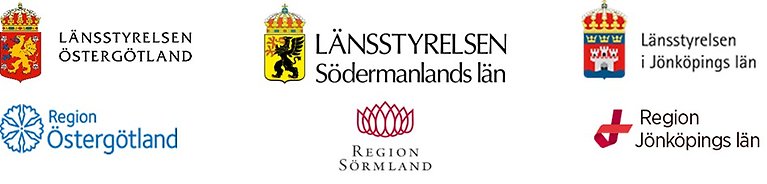 Logotyperna för arrangörerna Regionerna i Östergötland, Jönköping och Sörmland samt Länsstyrelserna i Östergötland, Jönköping och Södermanland.