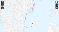 Karta över algblomningar in Östersjöns