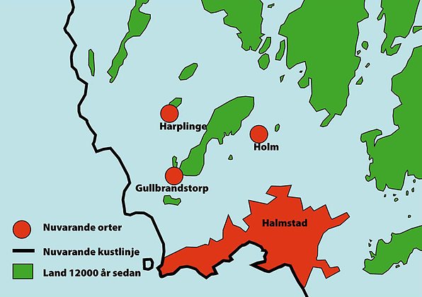 Karta över trakten kring Gullbrandstorp för 12 000 år sedan.