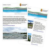 Miniatyrer av två nyhetsbrev om nationalparksbildningen i Nämdöskärgården.