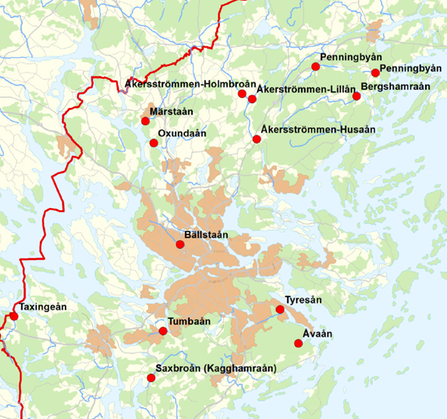 Karta över sjöar undersökta för kiselalgsprovtagning 2016.