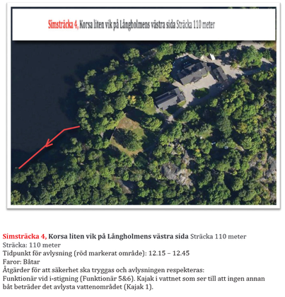 Karta över simsträcka 4: korsa liten vik på Långholmens västra sida. Sträcka 110 meter.