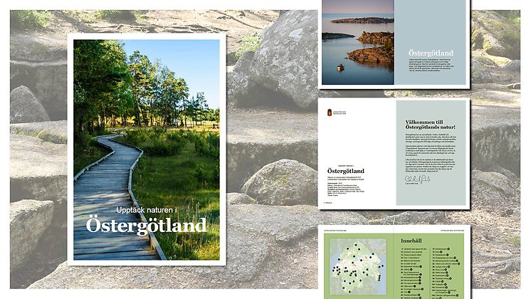 Förstasidorna i boken "upptäck östergötlands natur"
